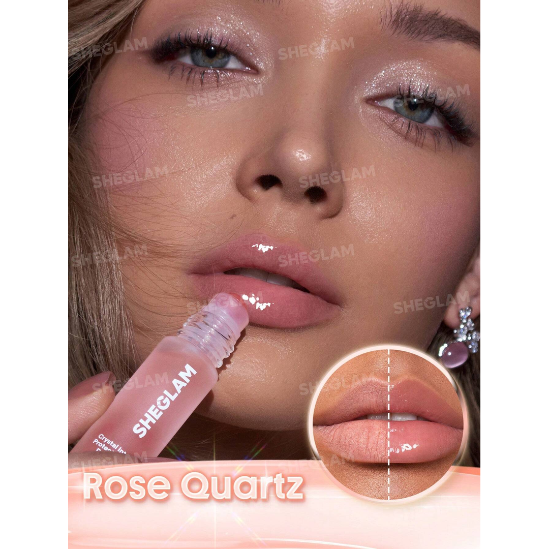 Sheglam Crystal Intentions Protection Mantra Roller Lip Oil-Rose Quartz.