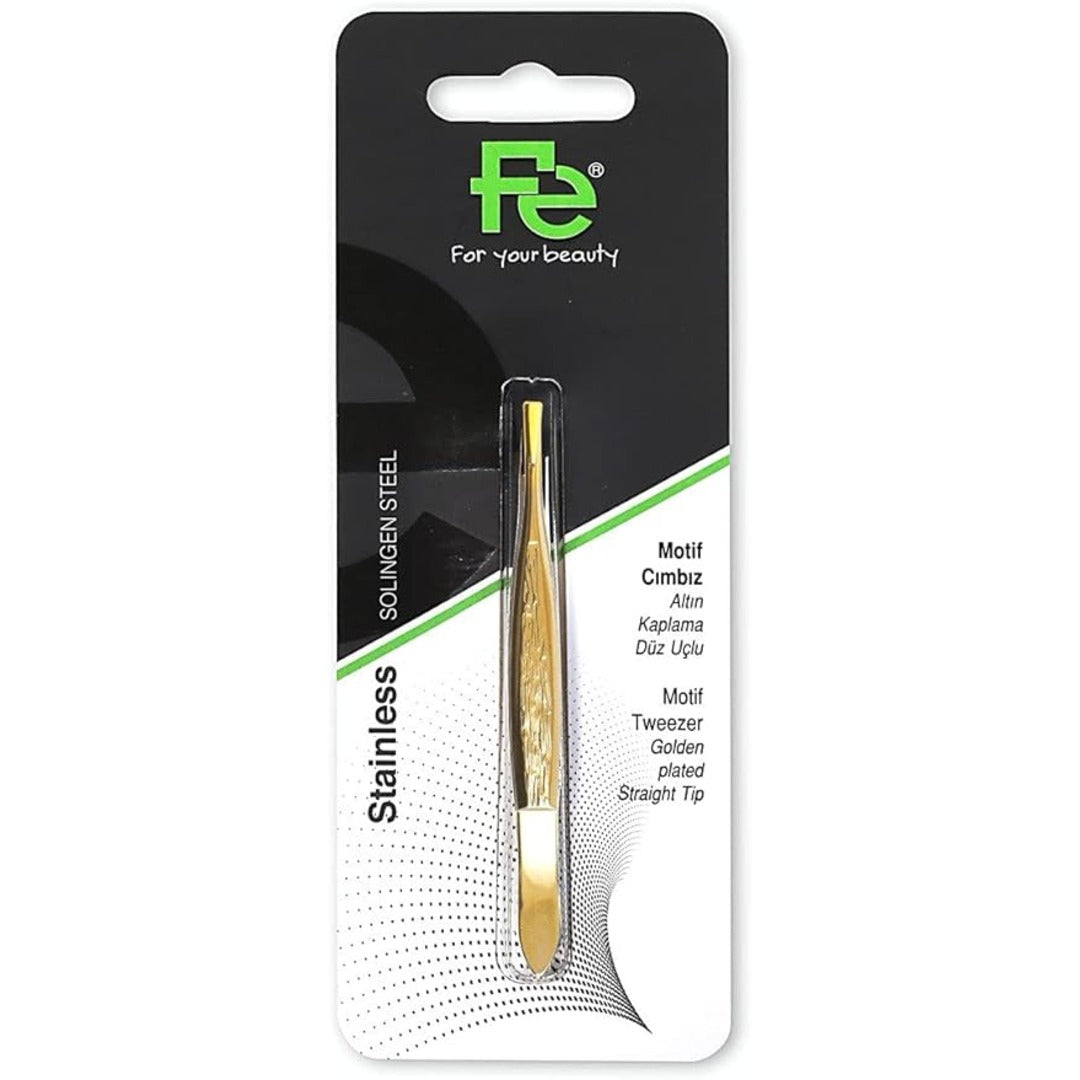 Fe Motif Tweezer Golden Plated Straight Tip Fep1057