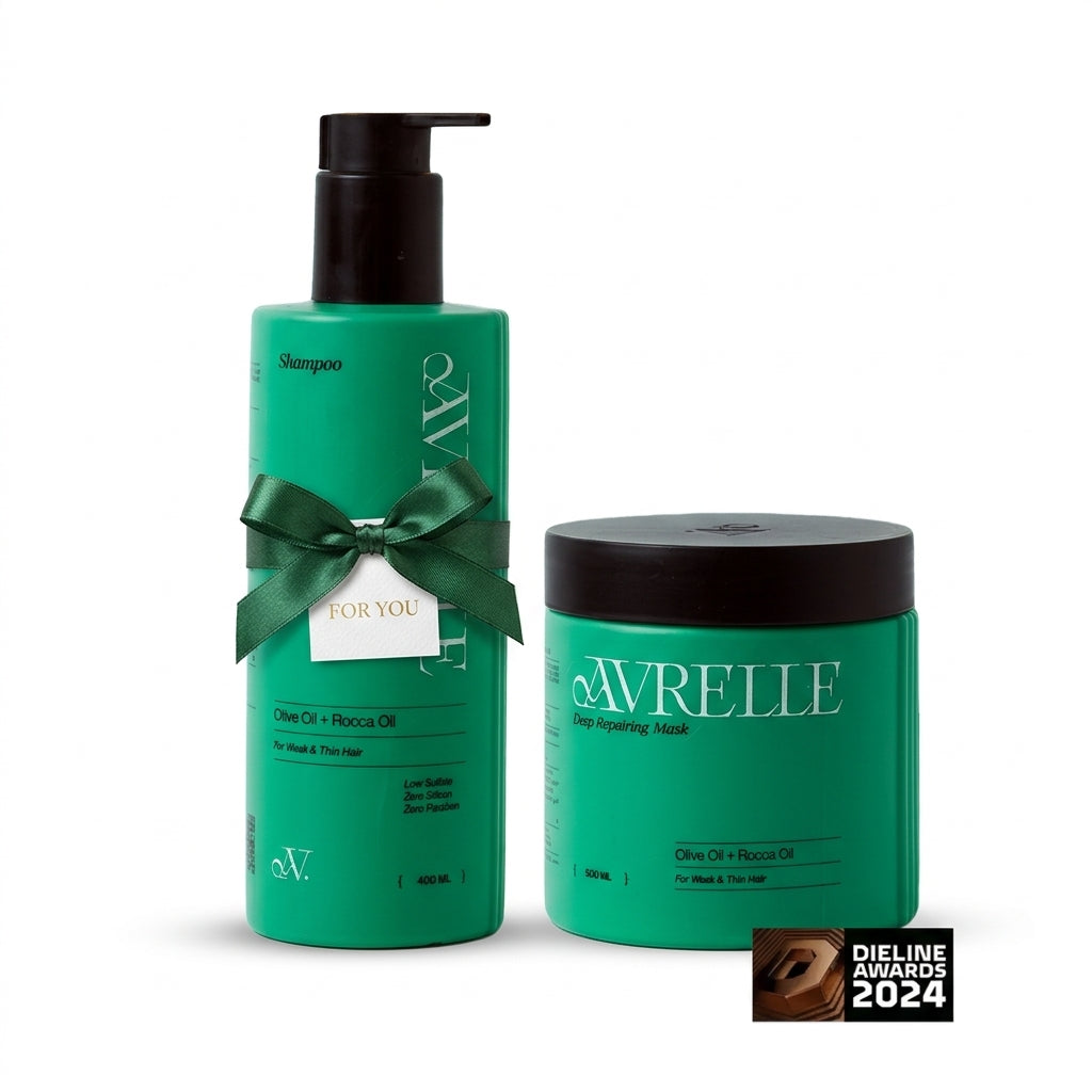Avrelle Offer ( Olive Oil + Rocca Oil Shampoo 400Ml + Olive Oil + Rocca Oil Deep Repairing Hair Mask 500Ml )