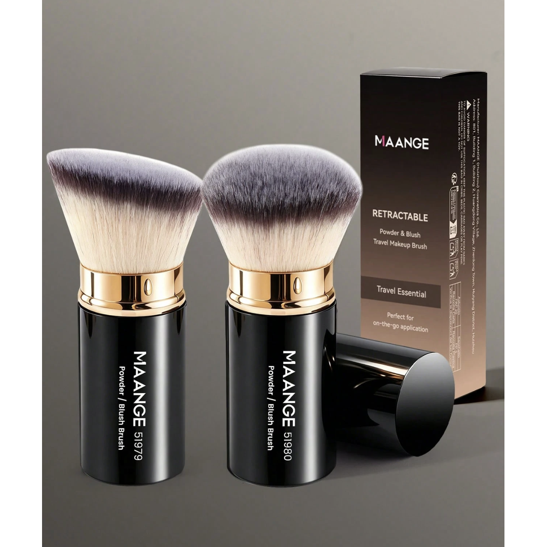 Maange Professional Makeup Retractable Round Brush Set 2 Pcs Black Gold.