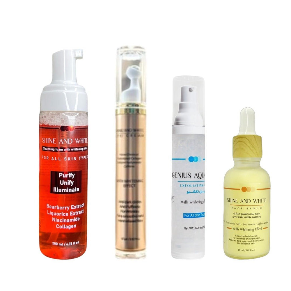 Shine And White ( Serum + Eye Cream + Genius aqua gel+ Cleansing Foam ) - Dr.Dawood Store