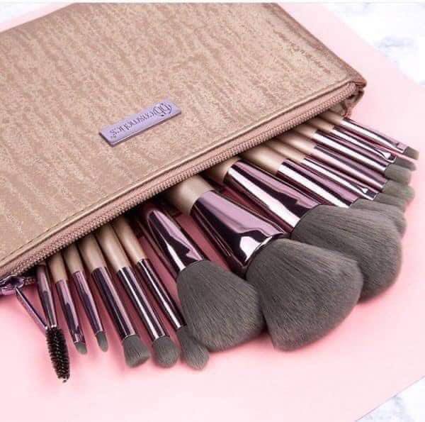 Lavish Elegance 15 Piece Brush Set With Cosmetic Bag By Bh Cosmetics.