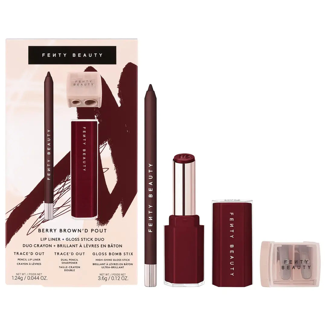 Fenty Berry Brown'd Pout Lip Liner + Gloss Stick Duo.