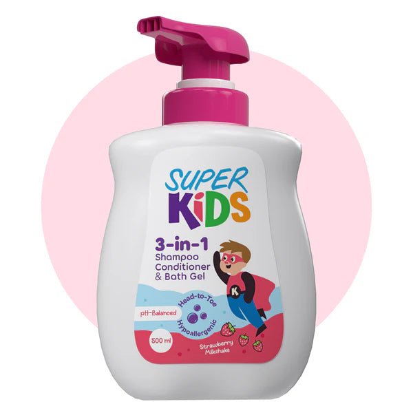 Super Kids 3 In 1 Strawberry Milkshake Shampoo 500 Ml