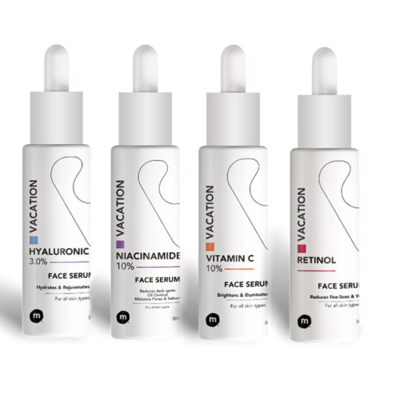 Vacation serums offer niacinamide , vitamin C , hyaluronic Acid , retinol