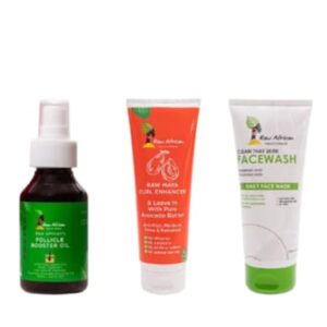 raw african beauty set (leav in + face wash + follicle booster oil)