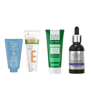 oily skin offer (Nano Treat cleanser +Eva niacinamide + kolagra sunscreen gel + Dear Gel moistrizer 60g)