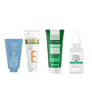 oily skin offer (Nano Treat cleanser +Derma 10 niacinamide + kolagra sunscreen gel + Dear Gel moistrizer 60g)