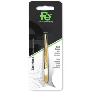 Fe Tweezers Motif Golden Plated Straight Tip 1 Piece FEP1058